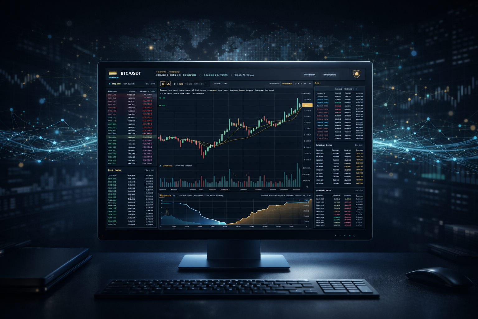Binance crypto exchange platform interface and trading dashboard analysis illustration